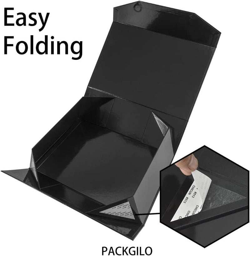PACKGILO Black Extra Large Gift Box with Lid 2 Pcs 16.5 x 13 x 5.3 Inches, Gift Box large Black Gift Boxes for Presents Clothes Robe Wedding Dress Sweater,Reusable Foldable Bridesmaid Proposal Box（Glossy） - Image 3